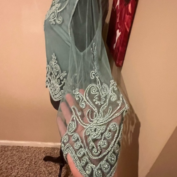 Pretty Angel Boho Mesh Crop Top Silk Blend Sheer Embroidered Long Sleeves, Large - Picture 4 of 6